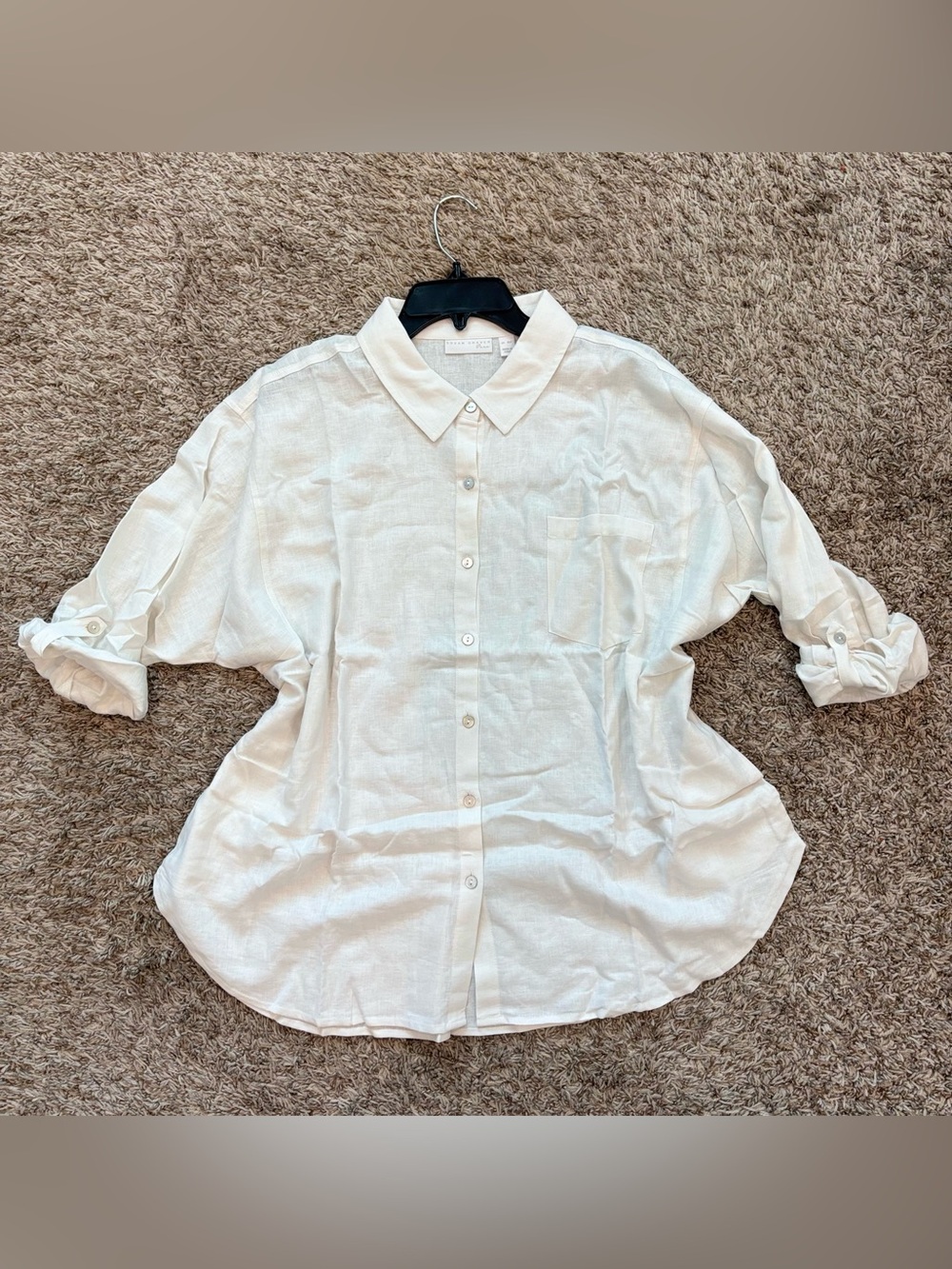 Susan Graver Pure Linen Blend White Button Down Shirt Women’s XL Petite